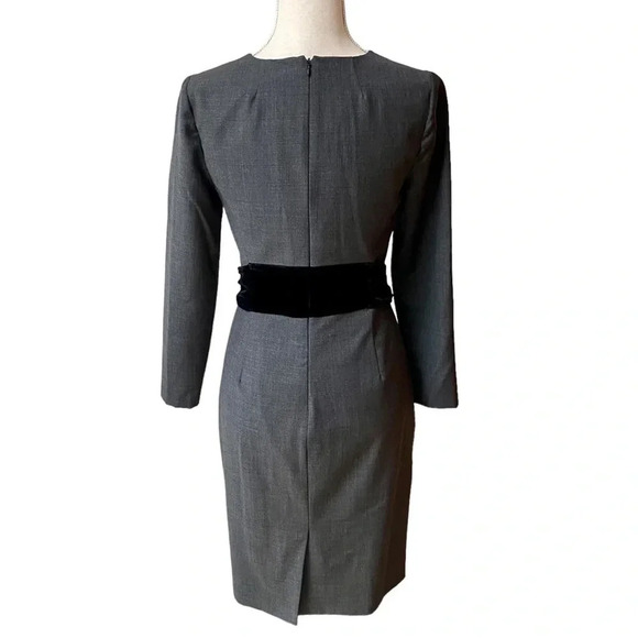 J. Crew Exeter Wool Dress Gray Black Velvet Bow Waist Fitted Size 2 - Picture 11 of 16